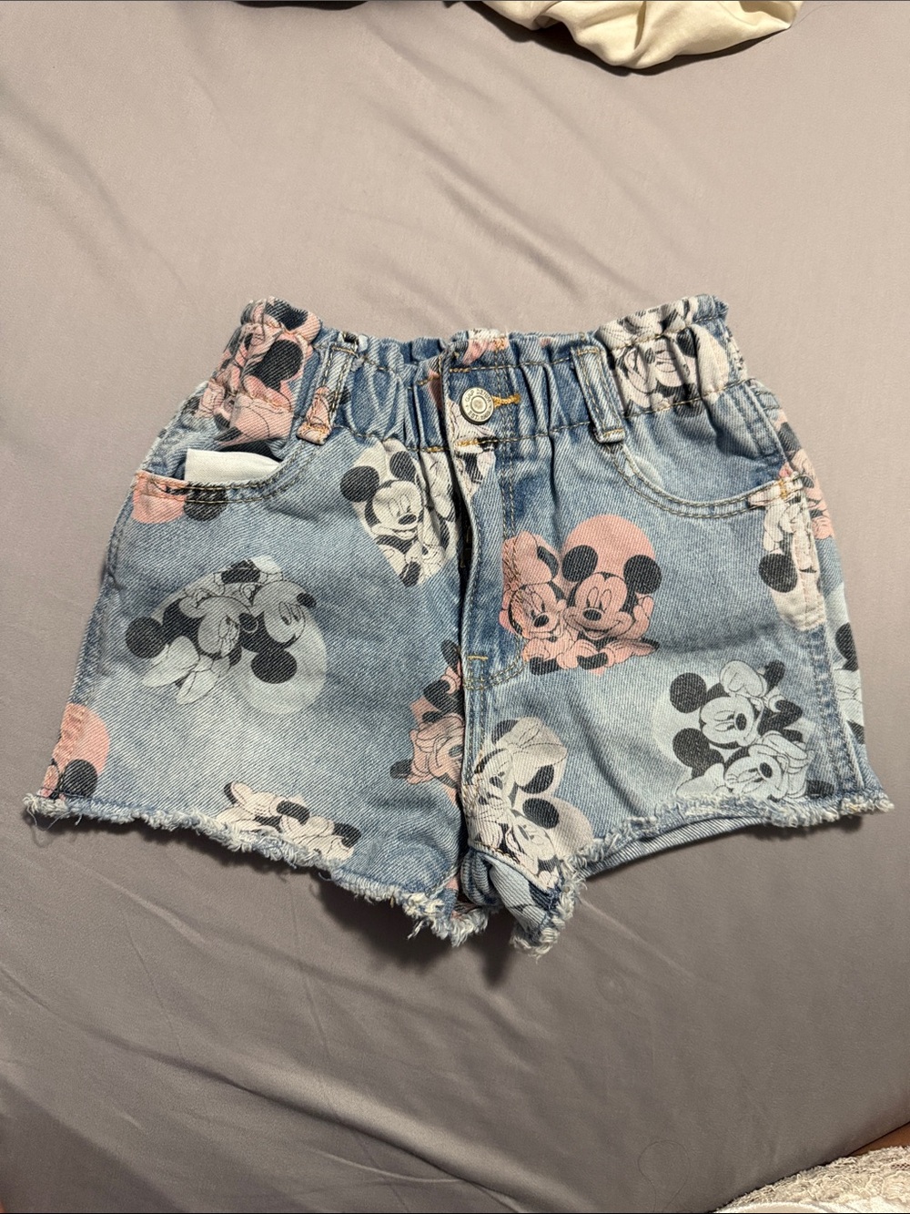 GAP Denim Shorts with Pink & Light Blue Mickey & Minnie Print
